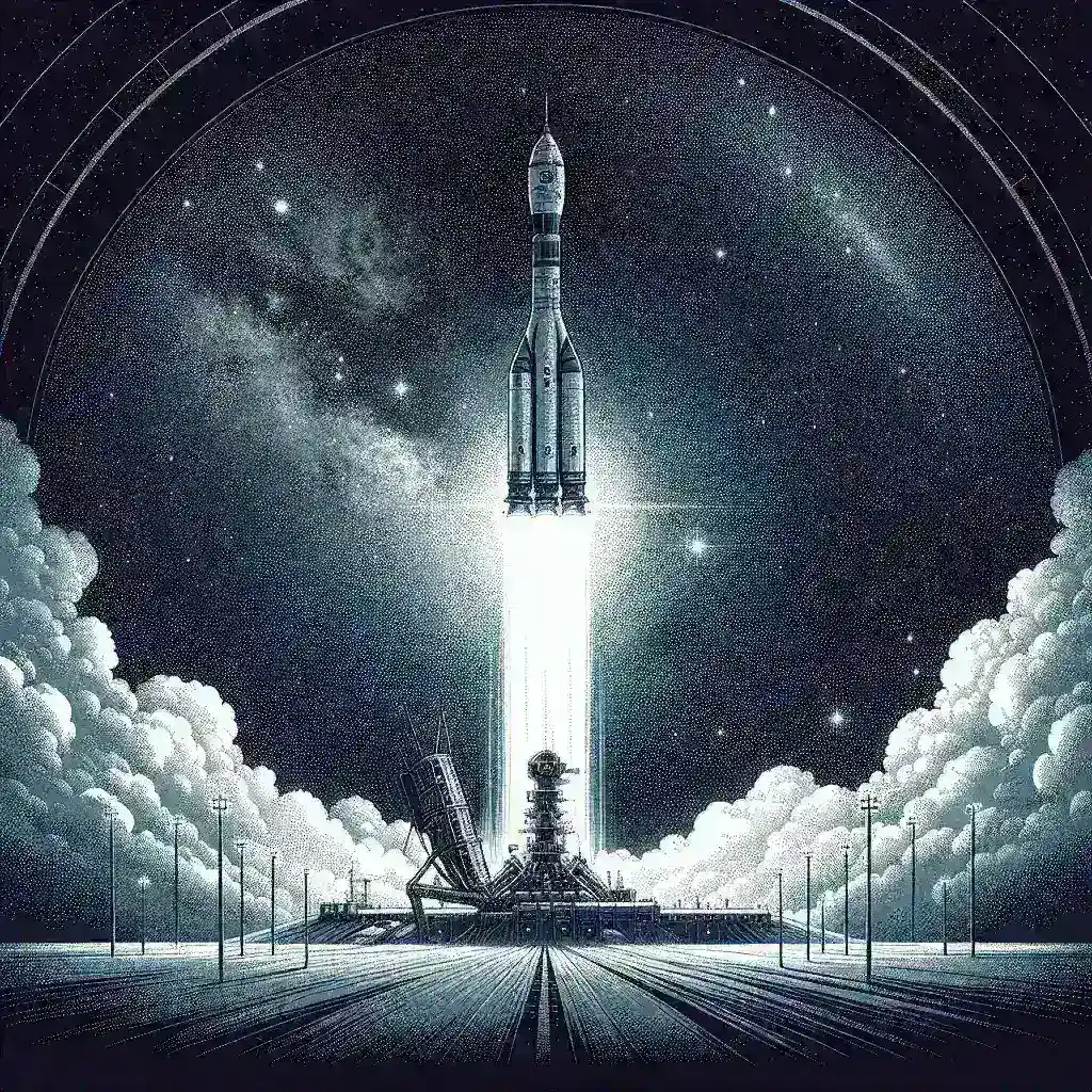 "Foguete Soyuz sendo lançado pela Rússia em missão de abastecimento para a Estação Espacial Internacional (ISS)"